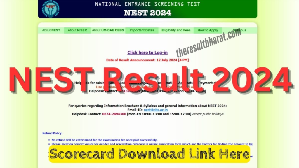 NEST 2024 Integrated M.Sc Course Exam Result