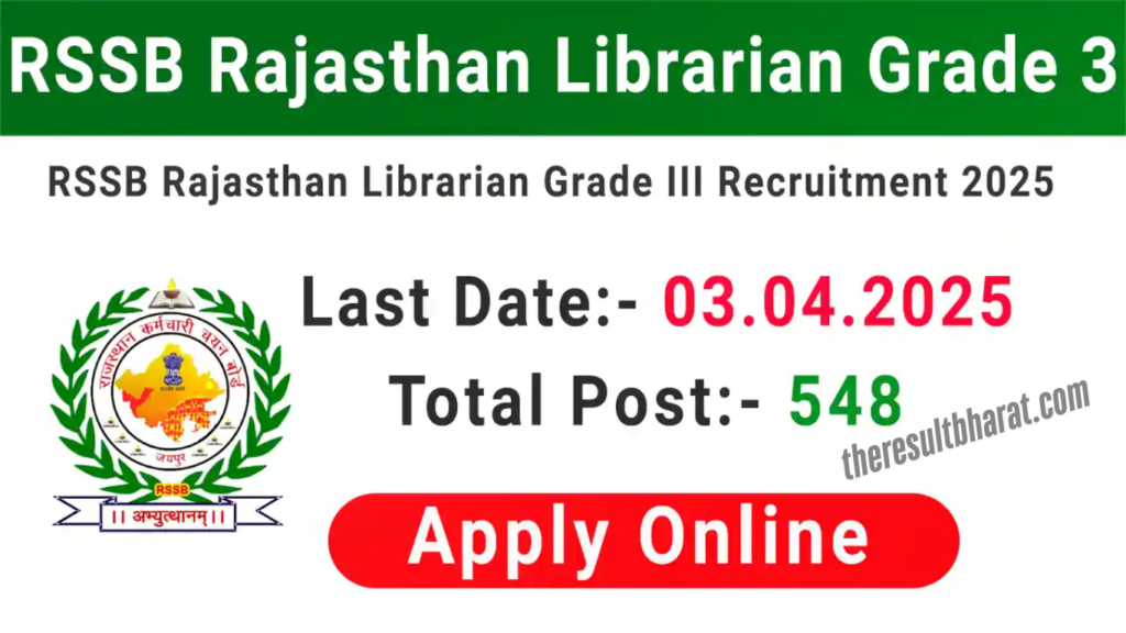 Rajasthan RSSB Librarian Grade-III Recruitment Online Form 2025 for 548 Post