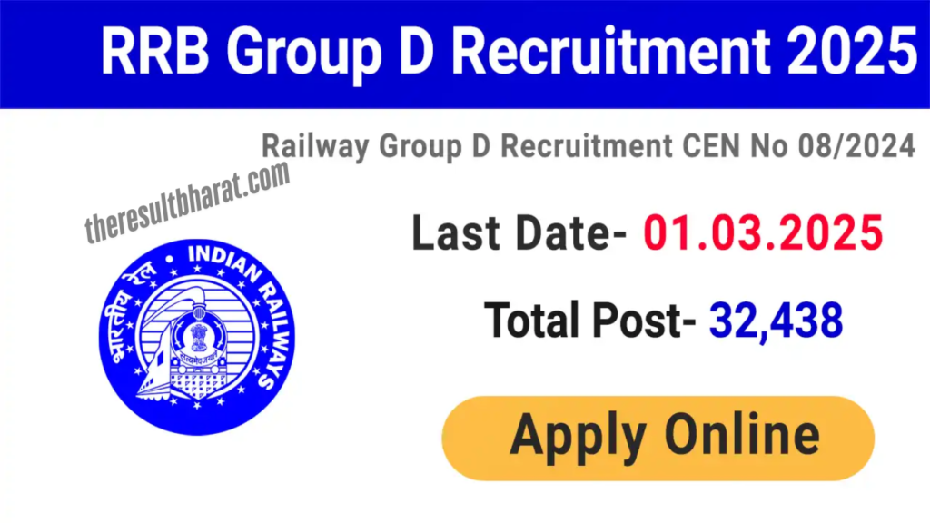 Railway RRB Group D Level-1 CEN No. 08/2024 Recruitment Online Correction Form 2025