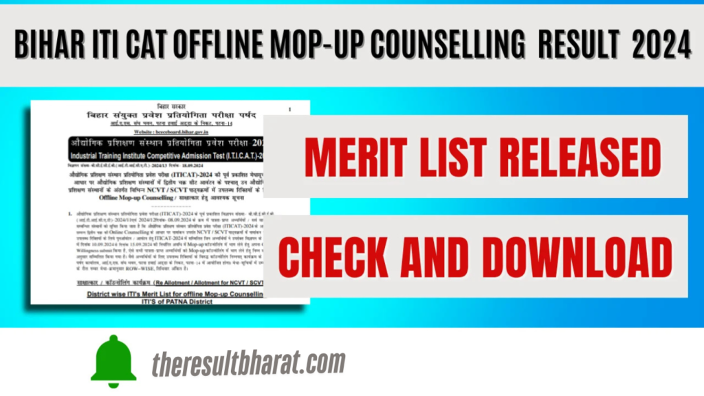 Bihar ITI-CAT 2024 Merit List for offline Mop-up Counselling