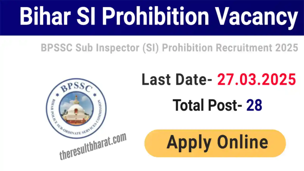 BPSSC Bihar Police Sub Inspector SI Prohibition Recruitment Online Form 2025 (28 Post)