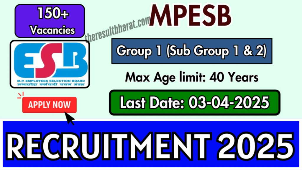 MPESB Group 1 & Group 2 Sub Group 1 Recruitment 2025 – Apply Online for 172 Posts