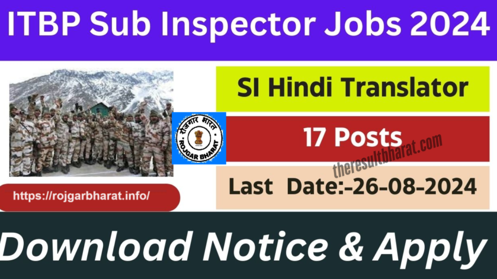 ITBP Sub Inspector SI Hindi Translator Recruitment Online Form 2024