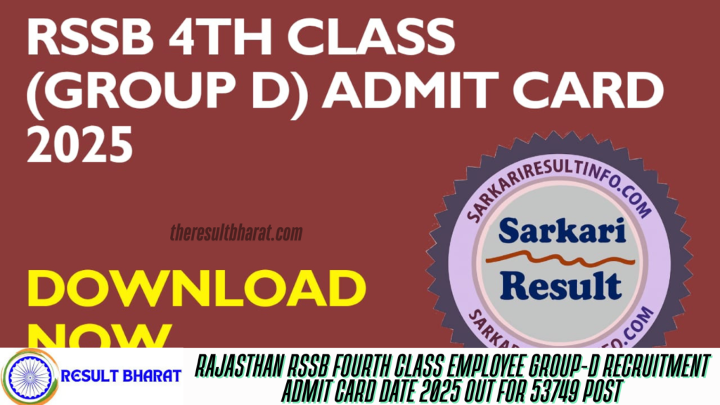 Rajasthan RSSB Fourth Class Employee Group-D Recruitment Admit Card Date 2025 Out for 53749 Post