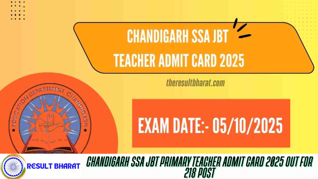 Chandigarh SSA JBT Primary Teacher Admit Card 2025 Out for 218 Post