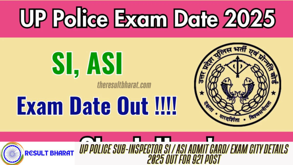 UP Police Sub-Inspector SI / ASI Admit Card/ Exam City Details 2025 Out for 921 Post