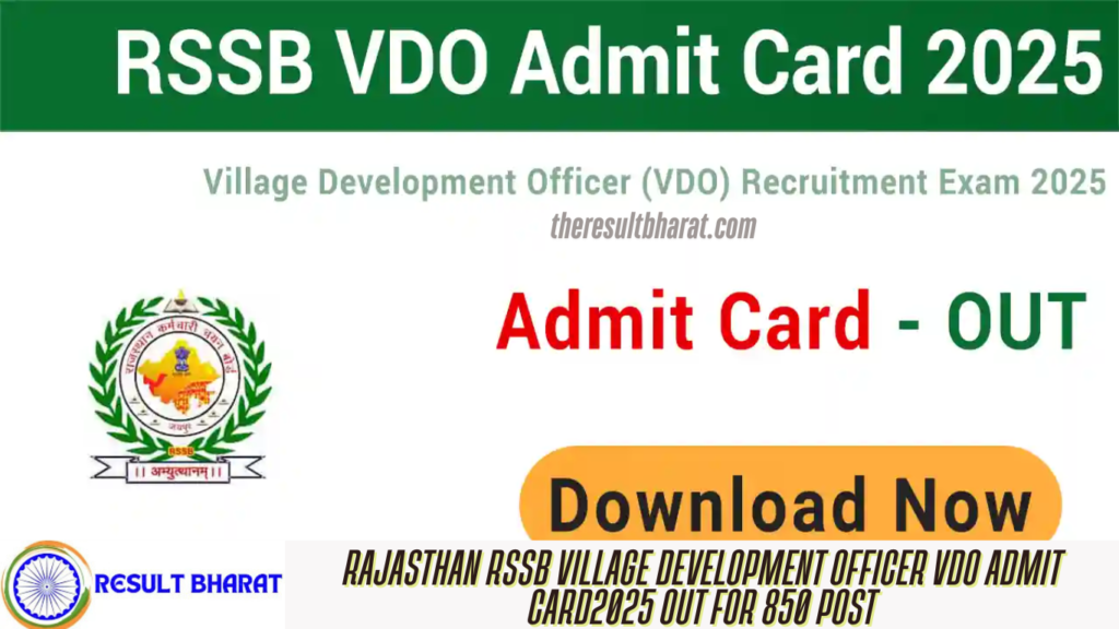 Rajasthan RSSB Village Development Officer VDO  Admit Card2025 Out for 850 Post